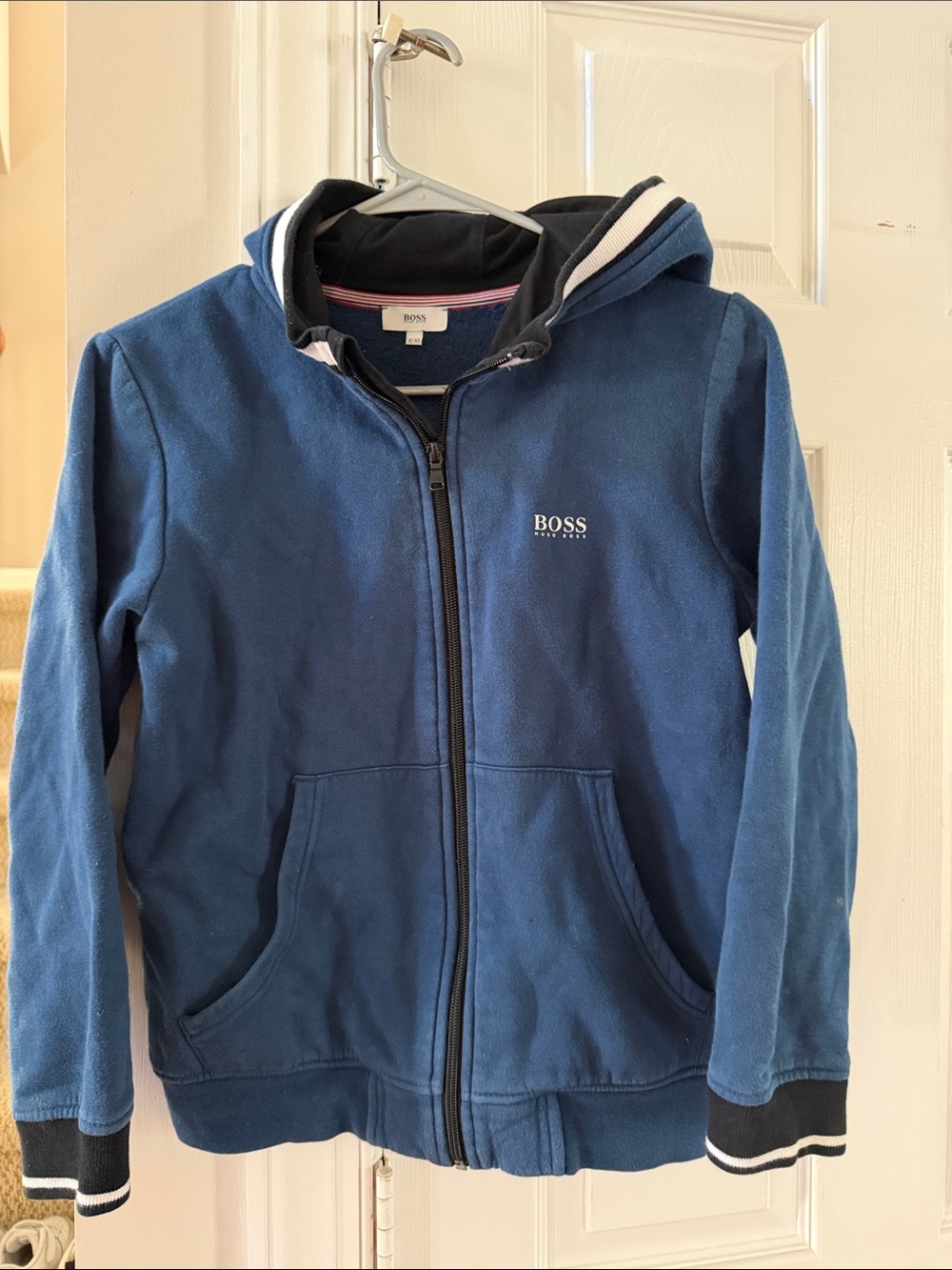 BOSS Blue Zip-Up Hoodie with Contrast Hood Trim